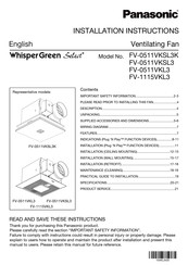 Panasonic WhisperGreen Select FV-0511VKSL3 Installation Instructions Manual