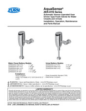 ZURN AquaSense ZER6000AV-DF-HYD Installation, Operation, Maintenance And Parts Manual