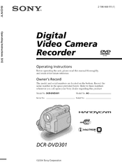 Sony Handycam DCR-DVD301 Operating Instructions Manual