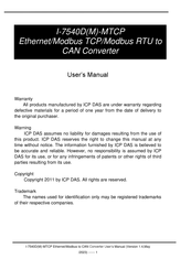 ICP DAS USA I-7540D-MTCP User Manual
