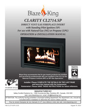 Valley Comfort Systems Blaze King CLARITY CL2714.SP Operation & Installation Manual