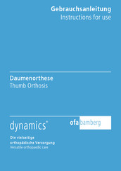 Ofa Bamberg dynamics Thumb Orthosis Instructions For Use Manual