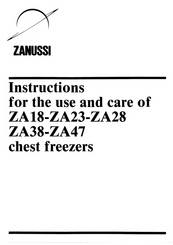 Zanussi ZA18 Instructions For The Use And Care