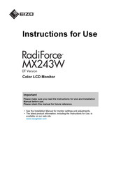 Eizo RadiForce MX243W-DT Instructions For Use Manual