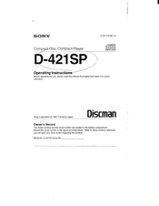 Sony Discman D-421SP Operating Instructions Manual