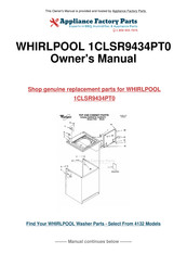Whirlpool 1CLSR9434PT0 User Instructions