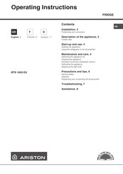 Ariston BTS 1620 EU Operating Instructions Manual