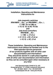 Jola IRN/HMW Ex Series Installation, Operating And Maintenance Instruction