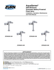 Zurn AquaSense ZER-SM Series Installation, Operation, Maintenance And Parts Manual