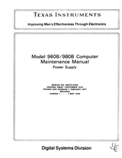 Digital Systems Texas Instruments 980B Maintenance Manual