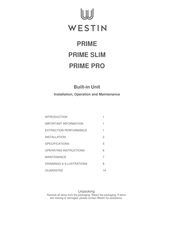 Westin PRIME SLIM Installation, Operation And Maintenance Manual