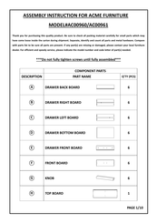 ACME AC00960 Assembly Instruction Manual