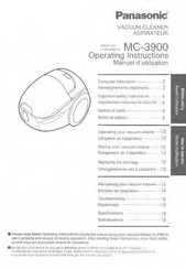 Panasonic MC3900 - CANISTER VACCUM Operating Instructions Manual