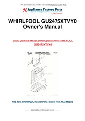 Whirlpool GU2475XTVY0 Installation Instructions Manual