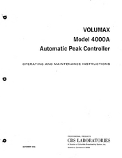 CBS laboratories VOLUMAX 4000A Operating And Maintenance Instructions Manual