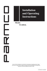 Parmco T2-6HAL Installation And Operating Instructions Manual