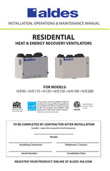 aldes E190 Installation, Operation & Maintenance Manual
