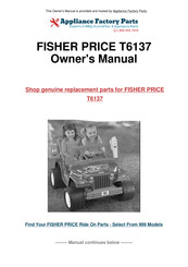 Fisher-Price Power Wheels Dora the EXPLORER Jeep Wrangler T6137 Owner's Manual With Assembly Instructions