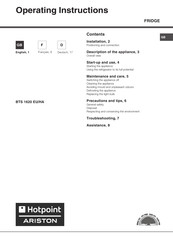 Hotpoint Ariston BTS 1620 EU/HA Operating Instructions Manual
