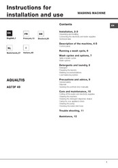 Hotpoint Ariston AQUALTIS AQ73F 49 Instructions For Installation And Use Manual