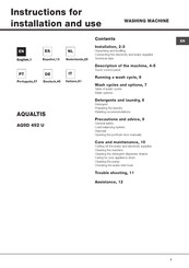 Hotpoint Ariston AQUALTIS AQ9D 492 X Instructions For Installation And Use Manual