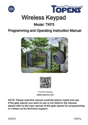 Topens TKP3 Programming And Operating Instruction Manual