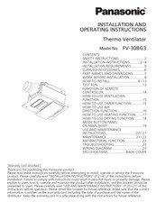 Panasonic FV-30BG3 Installation And Operating Instructions Manual