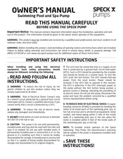 Speck pumps BADU Pro Series Owner's Manual