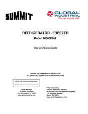 Summit GLOBAL INDUSTRIAL GIDICP962 Use And Care Manual