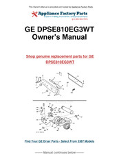 GE DPSE810EG3WT Owner's Manual