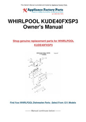 Whirlpool KitchenAid KUDE40FXSP3 Installation Instructions Manual