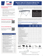 CoverCraft CARVER Square Tube Pontoon Bimini Top Assembly And Installation Instructions Manual