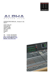 Calrec ALPHA SYSTEM PLUS Operator's Manual