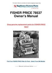 Fisher-Price Power Wheels Jeep Wrangler 78537 Owner's Manual With Assembly Instructions