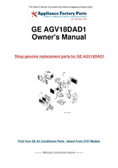 GE AGV18DAD1 Owner's Manual And Installation Instructions