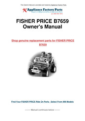 Fisher-Price Power Wheels Jeep Wrangler B7659 Owner's Manual With Assembly Instructions