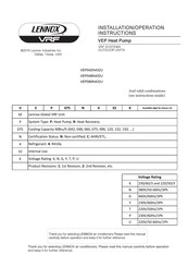 Lennox VEP048N432U Installation & Operation Instructions