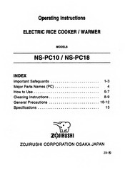 Zojirushi NS-PC10 Operating Instructions Manual