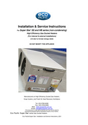 Eco Pacific Super Star' SS525/HB425 Installation & Service Instructions Manual