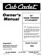Cub Cadet 364 Owner's Manual