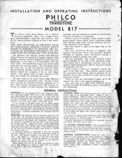 Philco 817 Installation And Operating Instructions