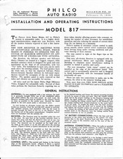 Philco 817 Installation And Operating Instructions Manual