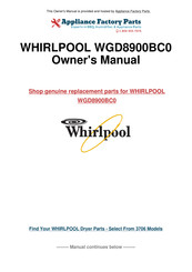 Whirlpool CABRIO WGD8900BC0 Use And Care Manual