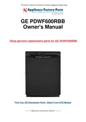 GE PDWF600RBB - Full Console Dishwasher Installation Instructions Manual