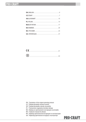 Pro-Craft PLA2.106 Translation Of The Original Operating Manual