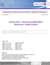 Alcatel-Lucent OmniTouch 8002 Release Notes