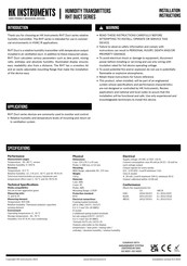Hk Instruments RHT DUCT Series Installation Instructions