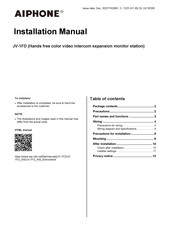 Aiphone JV-1FD Installation Manual