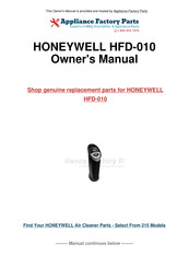 Honeywell QUIETCLEAN HFD-010 Manual