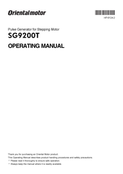 Oriental motor SG9200T Operating Manual